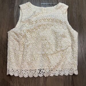 Vintage GIUSEPPE COLLECTION Ivory Lace Overlay Sleeveless Top Button Back Size 4
